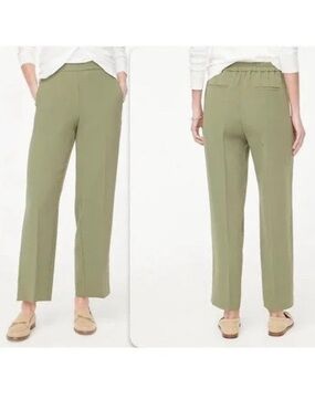 NWOT J. CREW Jamie Wide Leg Pants Flat Front Elastic Waist Green Size Women’s 8